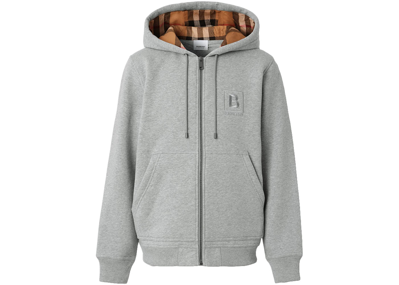 Burberry Letter Graphic Cotton Blend Zip Hoodie Pale Grey Melange -1