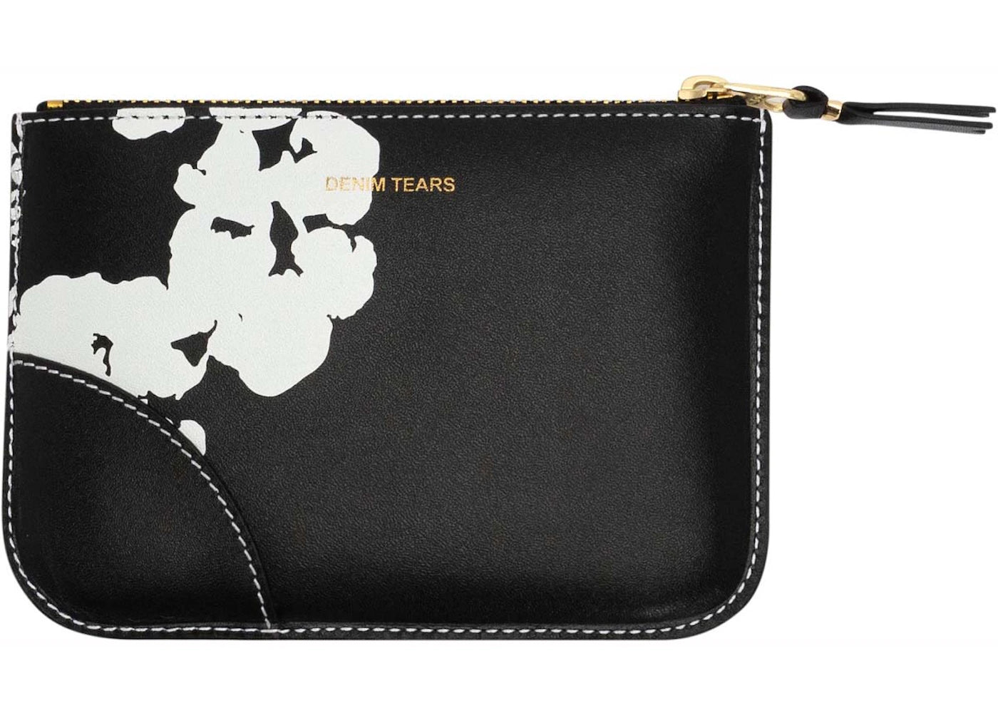 Denim Tears x Comme des Garcos Cotton Wreath Zip Pouch (4.13 x 5.71 in) Black -1