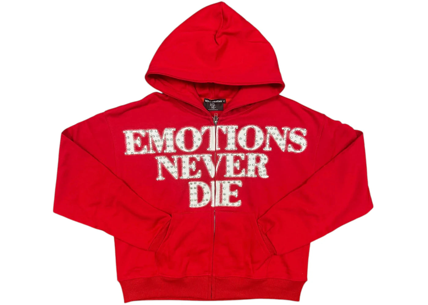 Mixed Emotion End Rhinestone Hoodie Red -1
