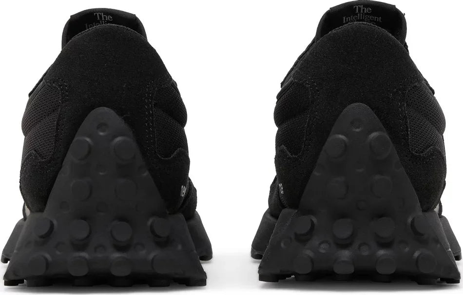 New Balance 327 Black White Tongue Logo heel counter