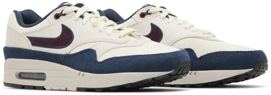Nike Air Max 1 Coconut Milk Burgundy Crush Navy pair