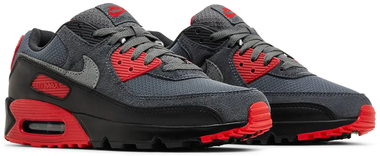 Nike Air Max 90 Smoke Grey Fire Red Pair