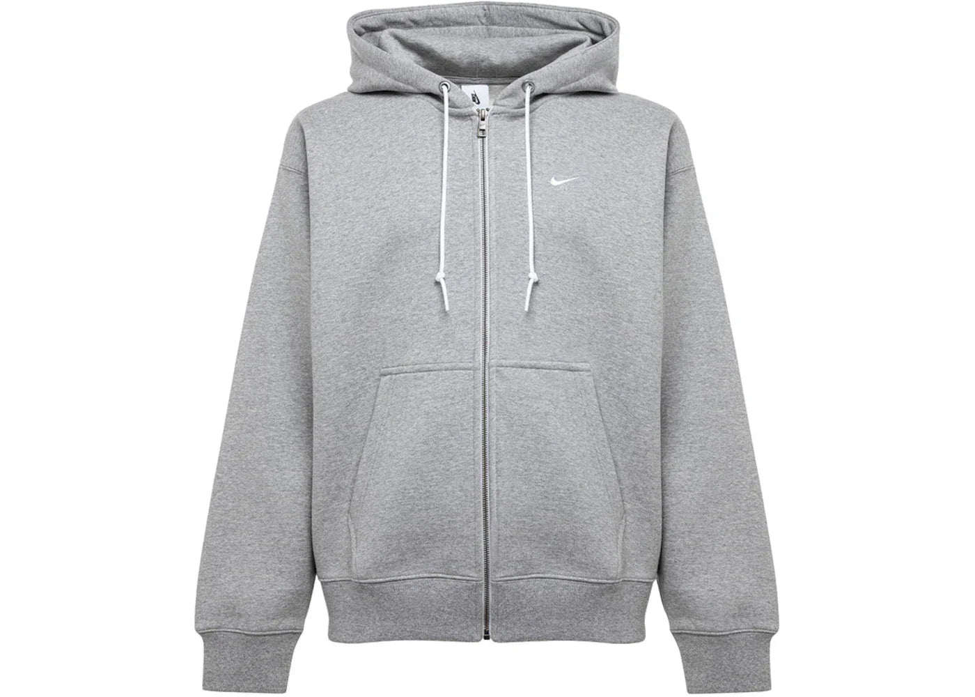 Nike Solo Swoosh Full Zip Hoodie Dark Grey Heather/White