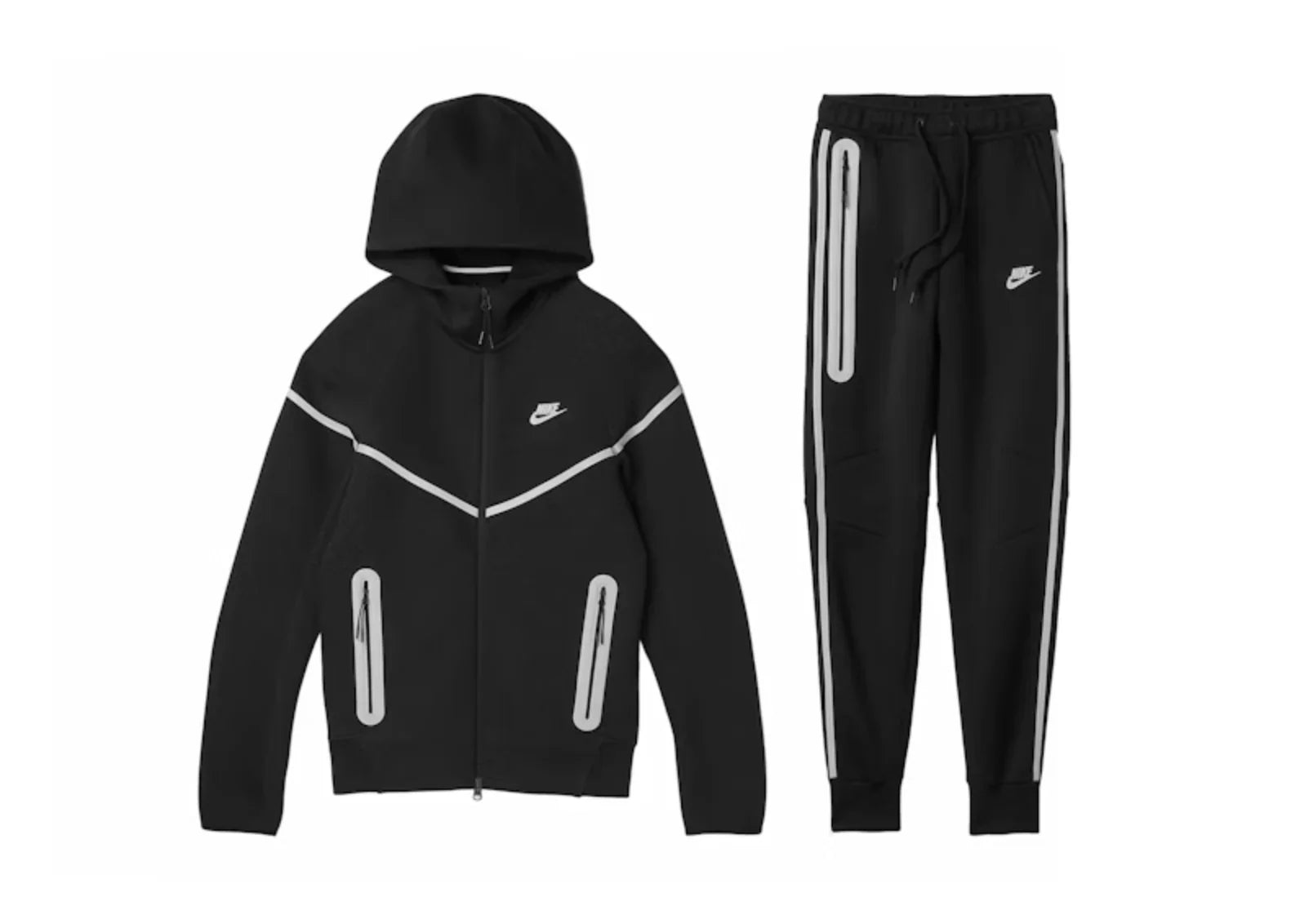 Nike Sportswear Tech Fleece Full Zip Hoodie & Joggers Reflective Details Set Black/Bemis Silver
