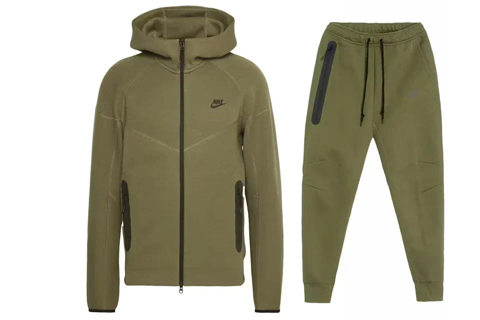 Nike Sportswear Tech Fleece Windrunner Full Zip Hoodie & Joggers Set Medium Olive/Black