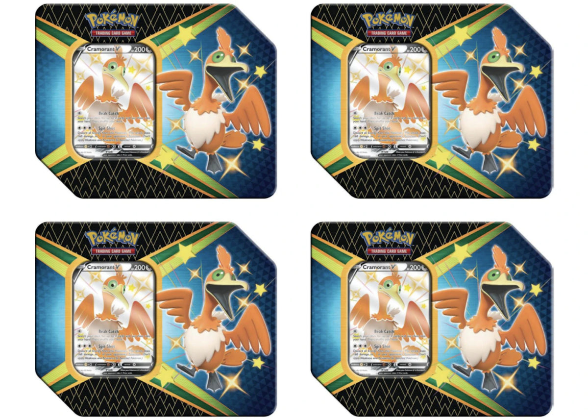 Pokémon TCG Sword & Shield Shining Fates Cramorant V Tin 4X Lot (6 Booster Packs) -1