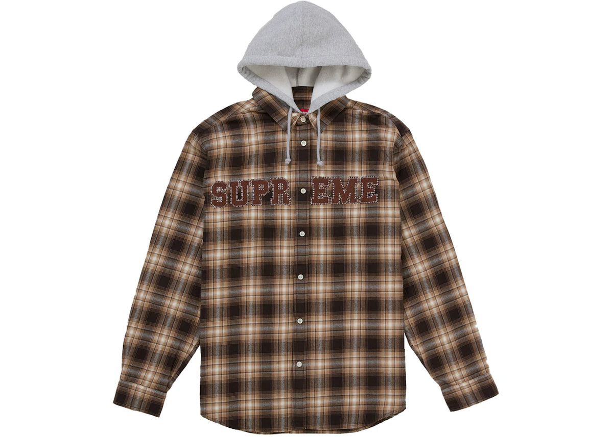 Supreme Applique Hooded Flannel Shirt Brown -1