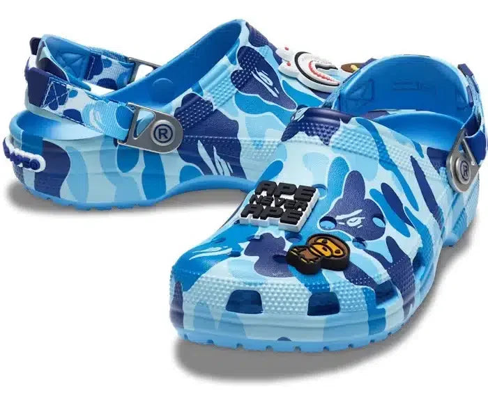 Pair Crocs Classic Clog A Bathing Ape ABC Camo Blue