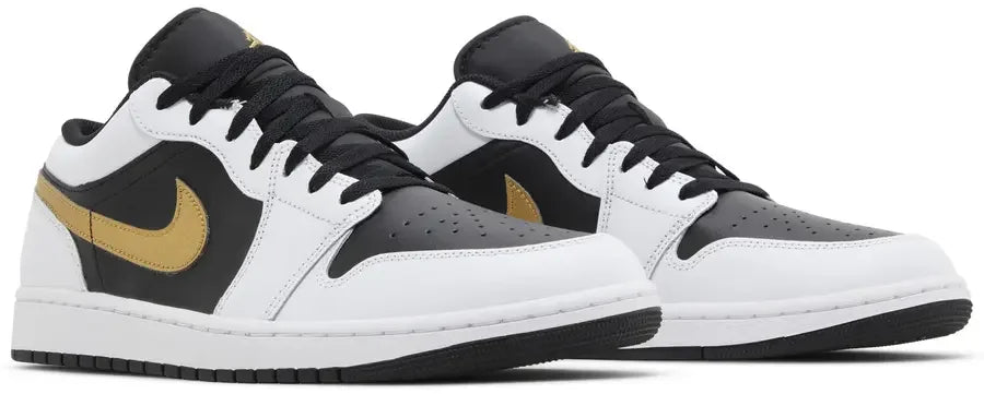 Pair Jordan 1 Low White Black Metallic Gold Swoosh