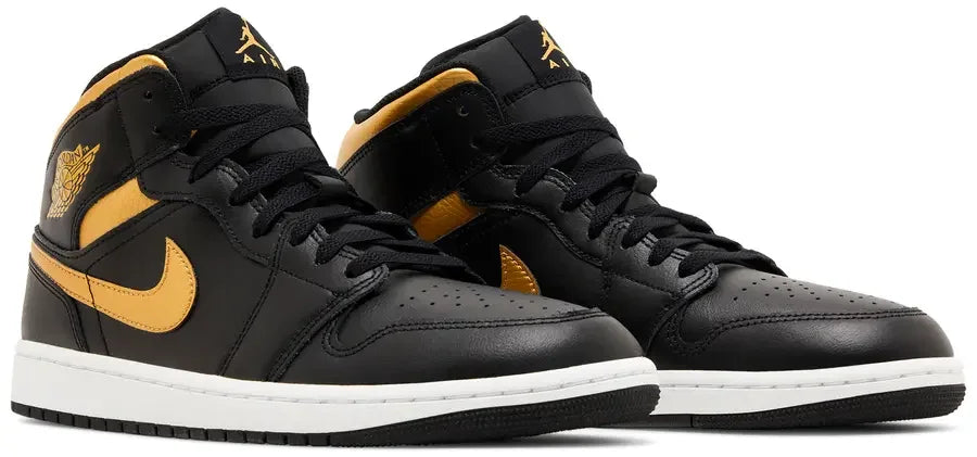 Pair Jordan 1 Mid Black Metallic Gold