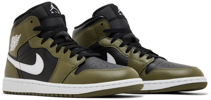 Pair Jordan 1 Mid Black White Olive