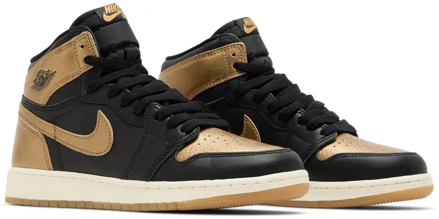 Pair Jordan 1 Retro High OG Black Metallic Gold (GS)