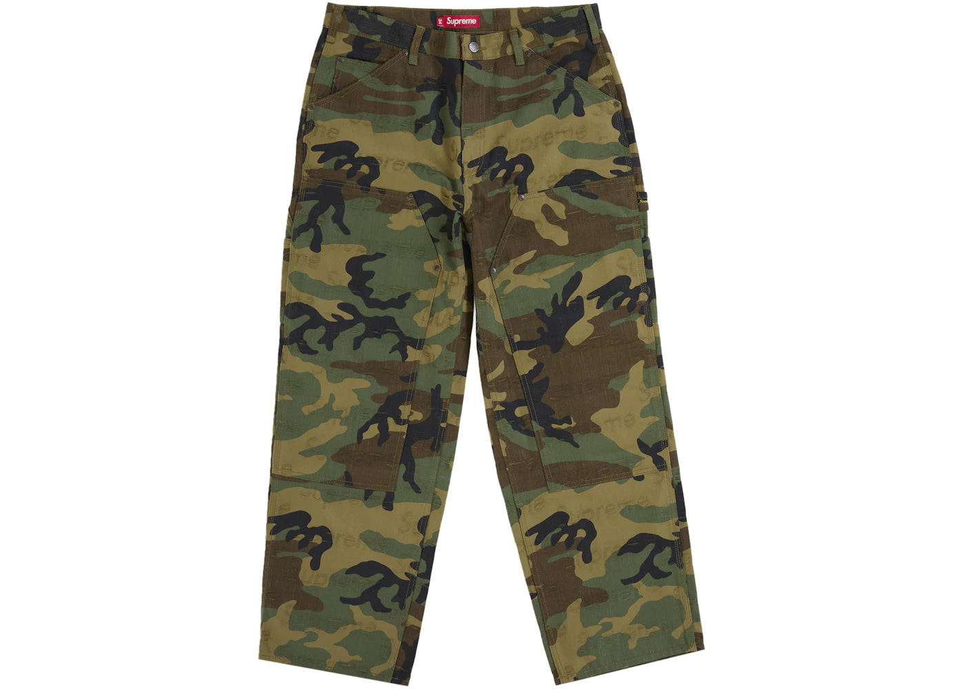 Supreme Jacquard Logos Double Knee Denim Painter Jean Woodland Camo -1