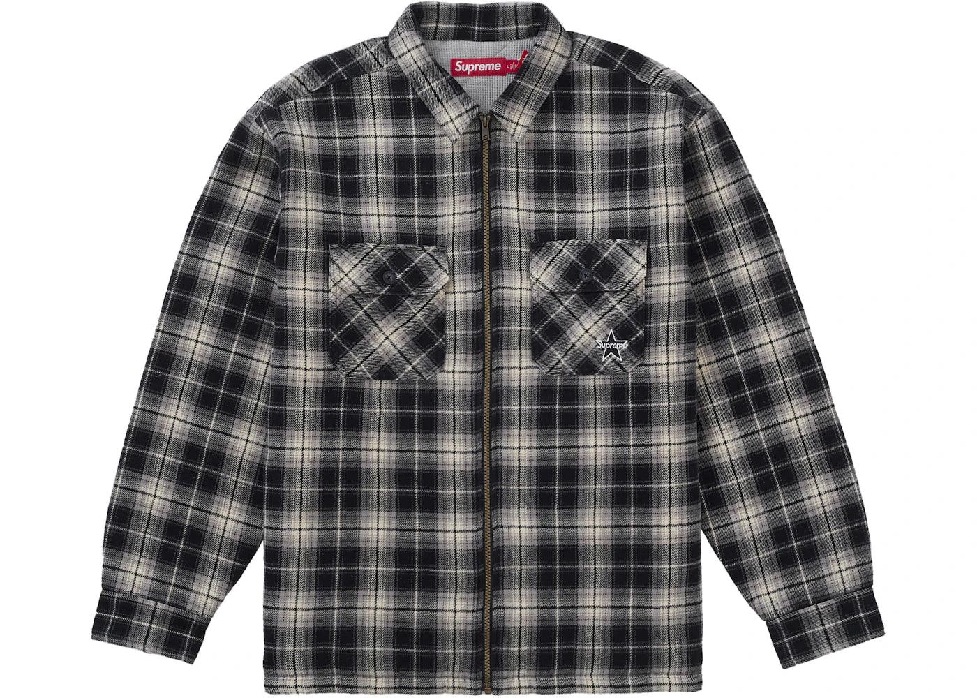 Supreme Thermal Lined Zip Up Flannel Shirt Black -1