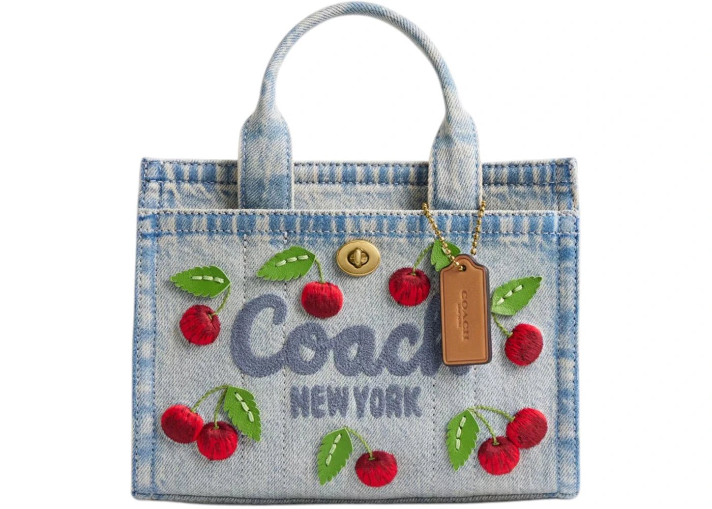 Coach Cargo Tote Bag 20 With Cherry Embroidery Denim Multi -1
