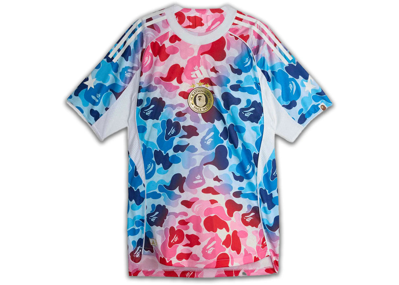 adidas x BAPE Football Graphic Slim Jersey T-shirt Blue/Pink -1