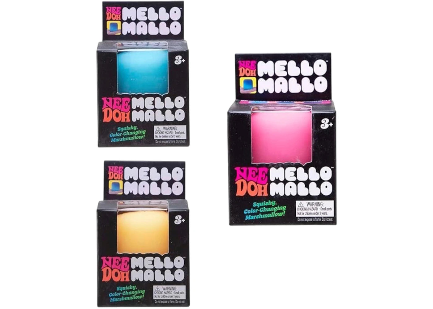 NeeDoh Mello Mallo Squishy Fidget Toy 3x Lot Blue/Pink/Yellow -1