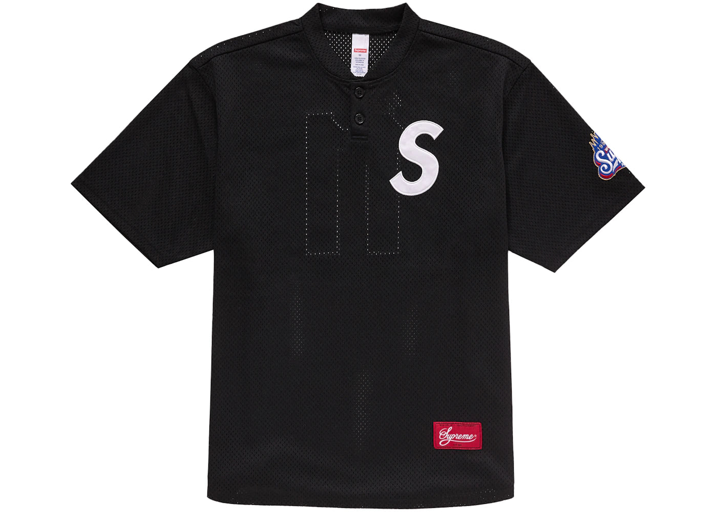 Supreme S Logo Baseball Henley Black -1