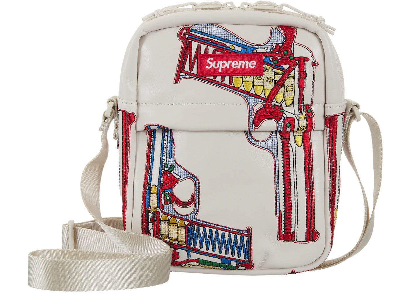 Supreme Guns Embroidered Leather Shoulder Bag White -1