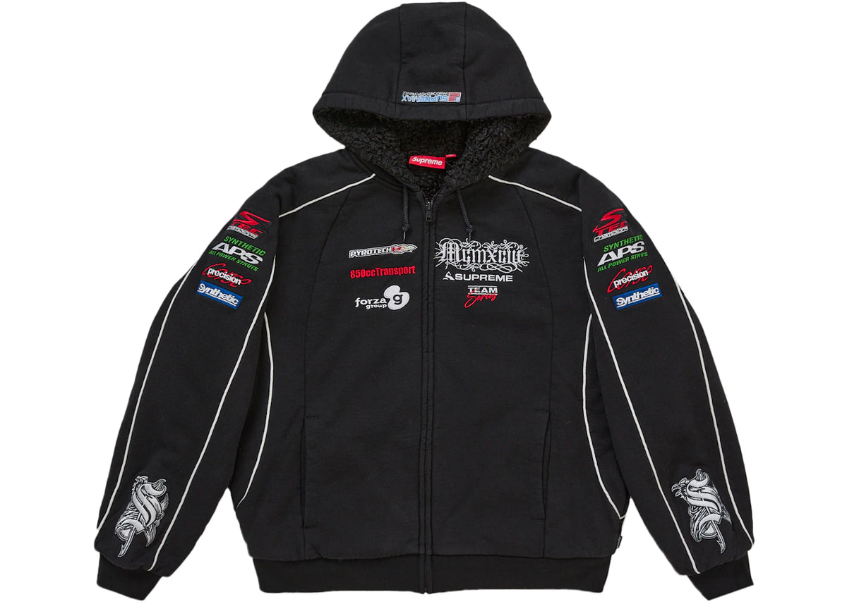 Supreme Racing Lined Zip Up Hooded Sweatshirt Black -1