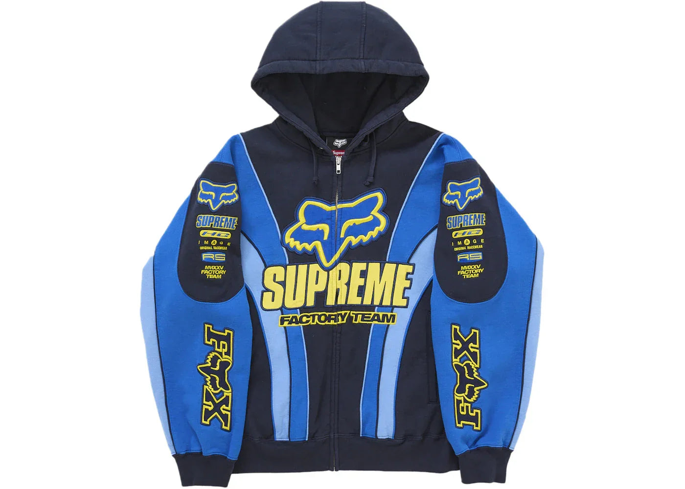 Supreme Fox Racing Zip Up Hooded Sweatshirt Blue