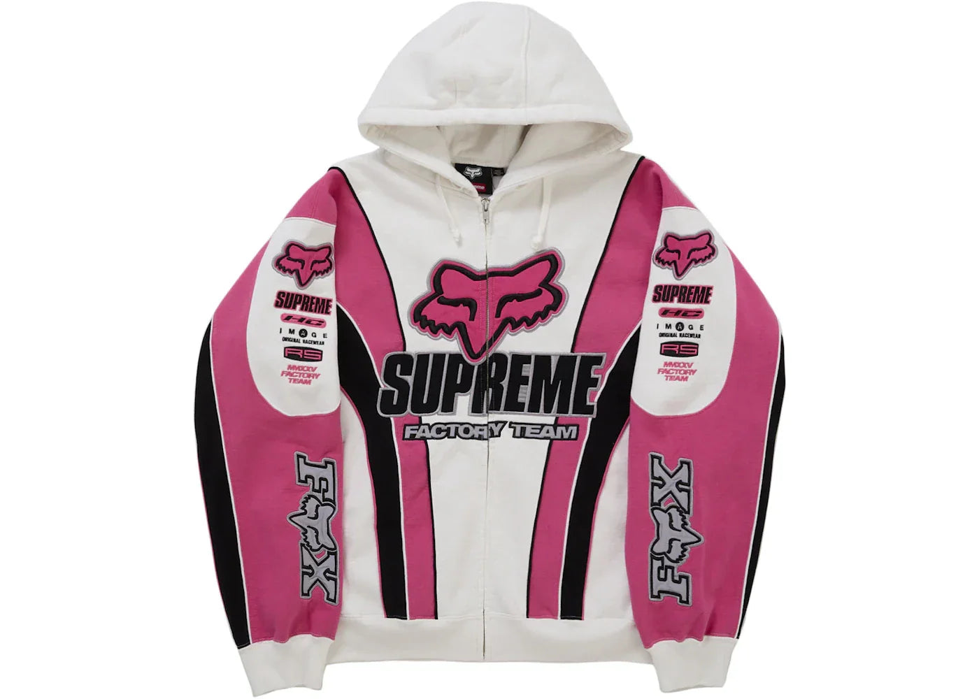 Supreme Fox Racing Zip Up Hooded Sweatshirt White