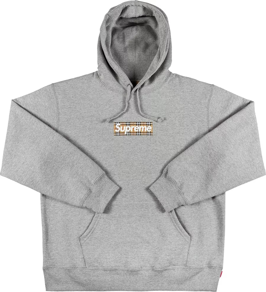 Supreme Burberry Box Logo Hooded Sweatshirt Heather Grey MTHOR SHOP
