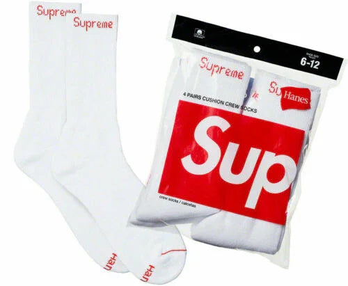 Supreme Hanes Crew Socks (4 Pack) White