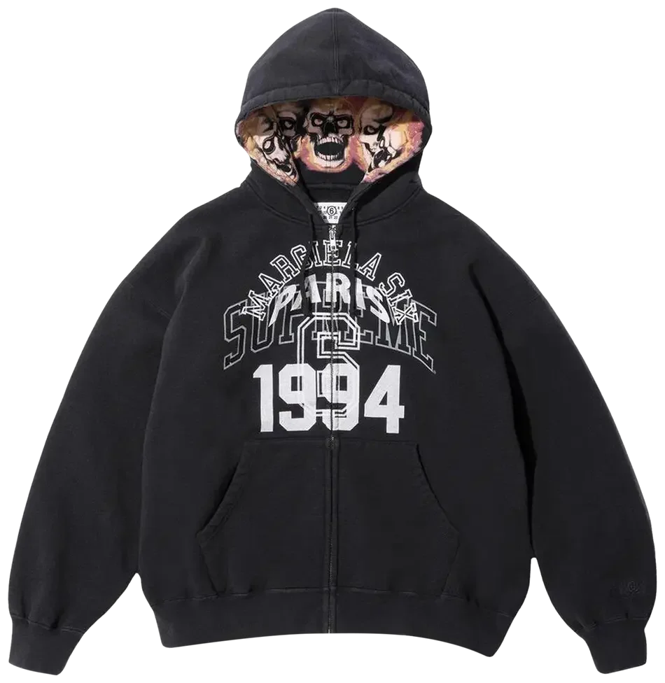 Supreme MM6 Maison Margiela Zip Up Hooded Sweatshirt Black
