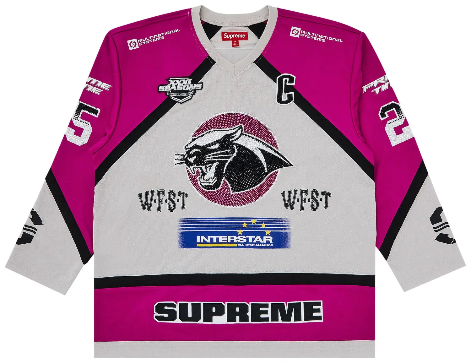 Supreme Rhinestone Hockey Jersey Light Grey