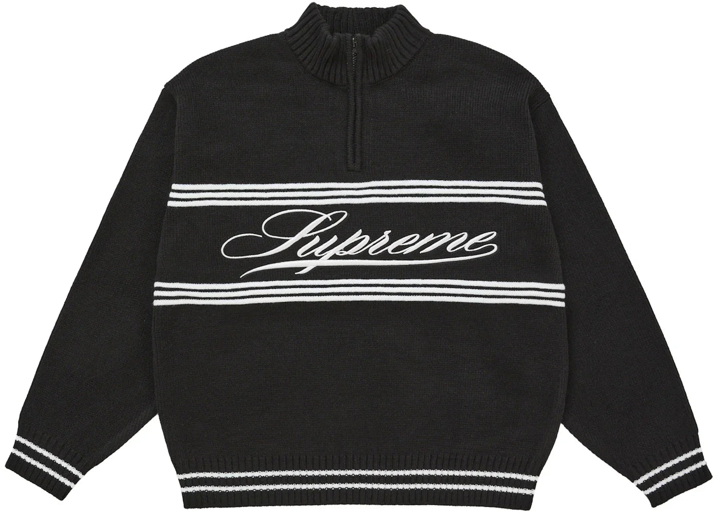 Supreme Script Stripe Half Zip Sweater Black
