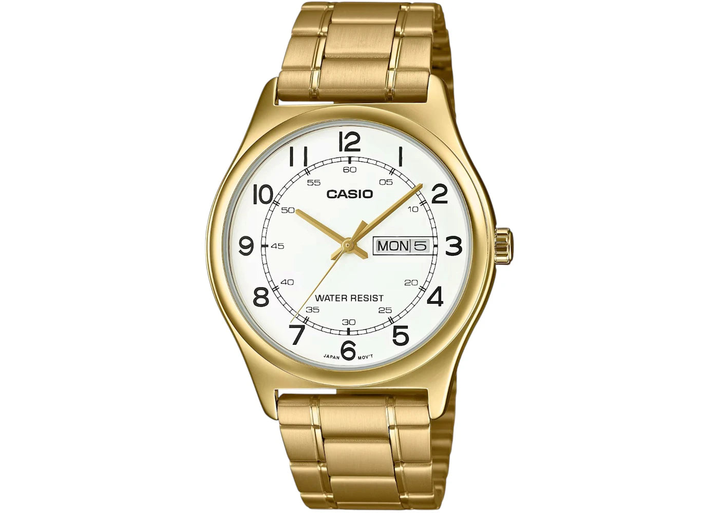 Casio Men’s Gold Analog Watch with White Dial and Day-Date Display MTP-V006G-7B -1