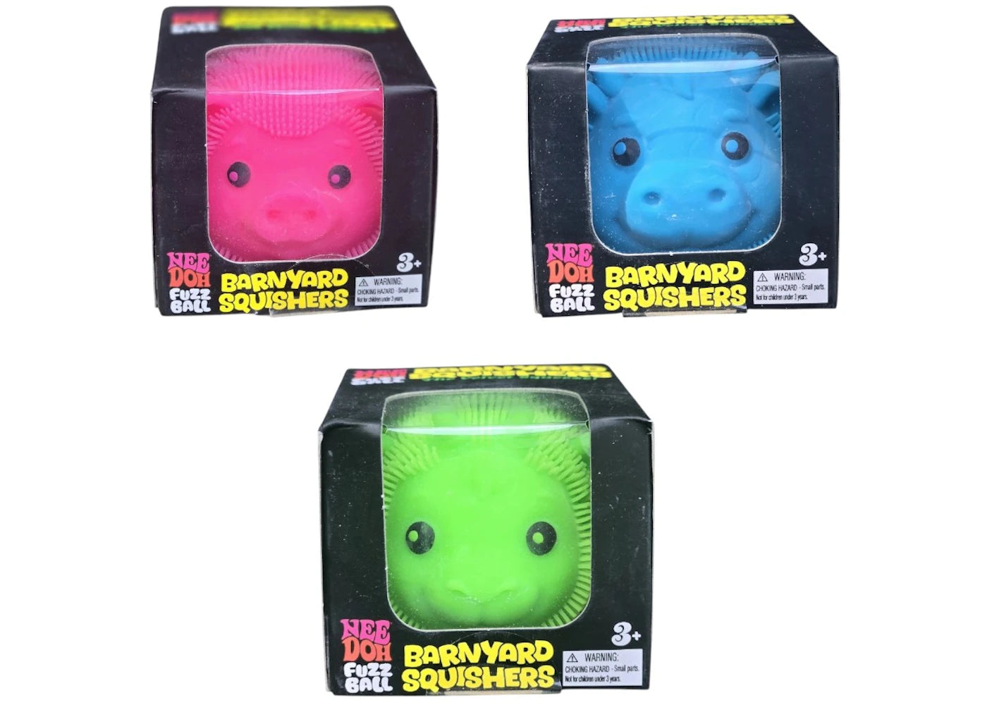 NeeDoh Barnyard Squisher Squishy Fidget Toy Set of 3 Pink/ Blue/ Green -1