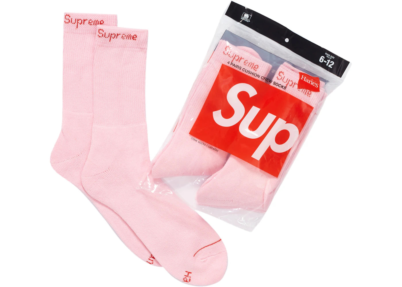 Supreme Hanes Crew Socks (4 Pack) Pink -1