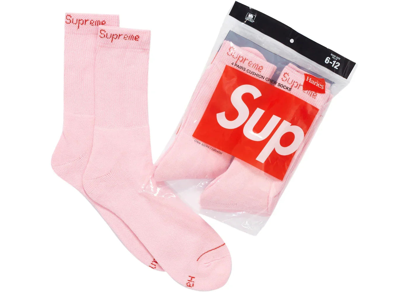 Supreme Hanes Crew Socks (4 Pack) Pink -1