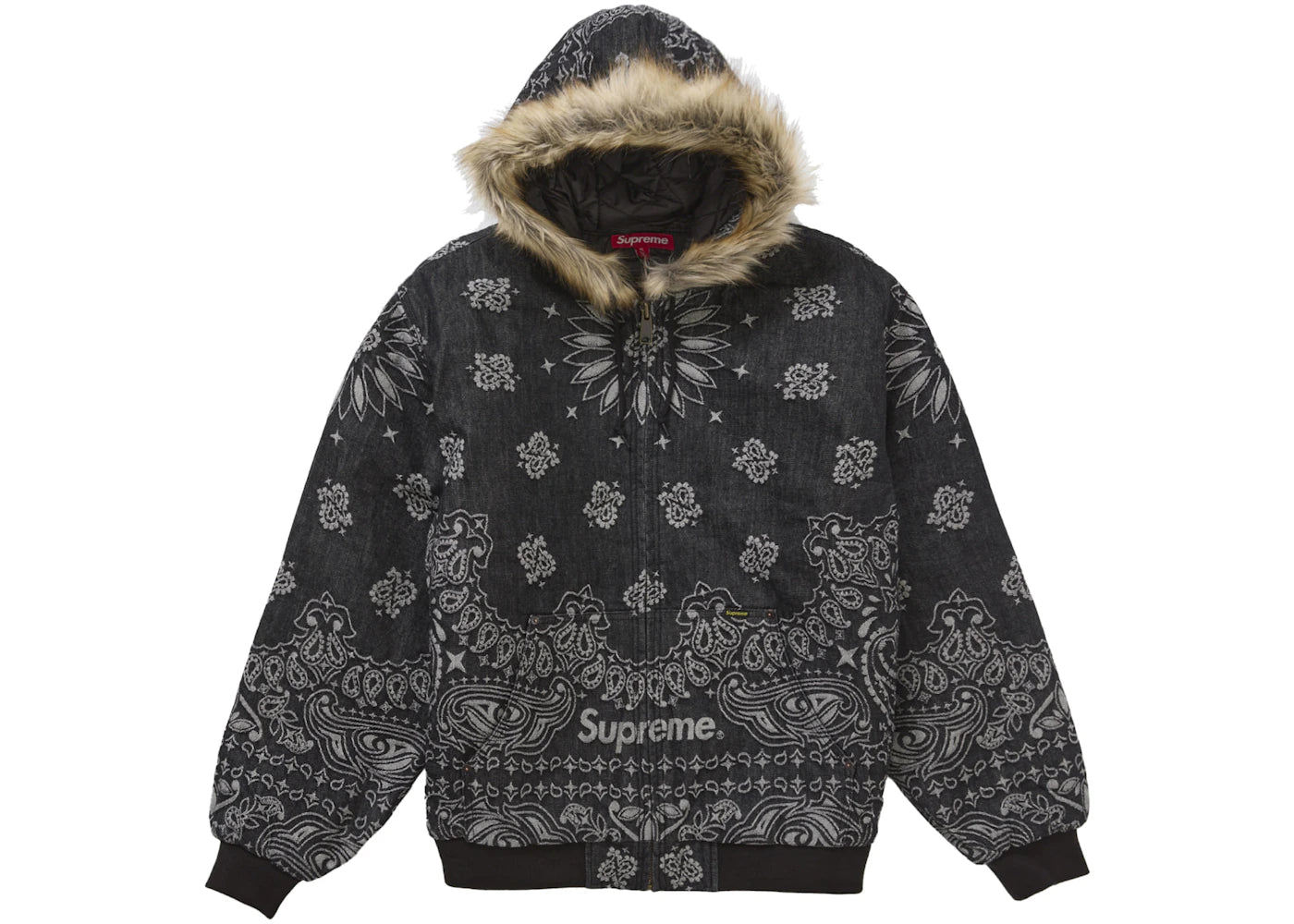 Supreme Bandana Jacquard Denim Hooded Work Jacket Black -1