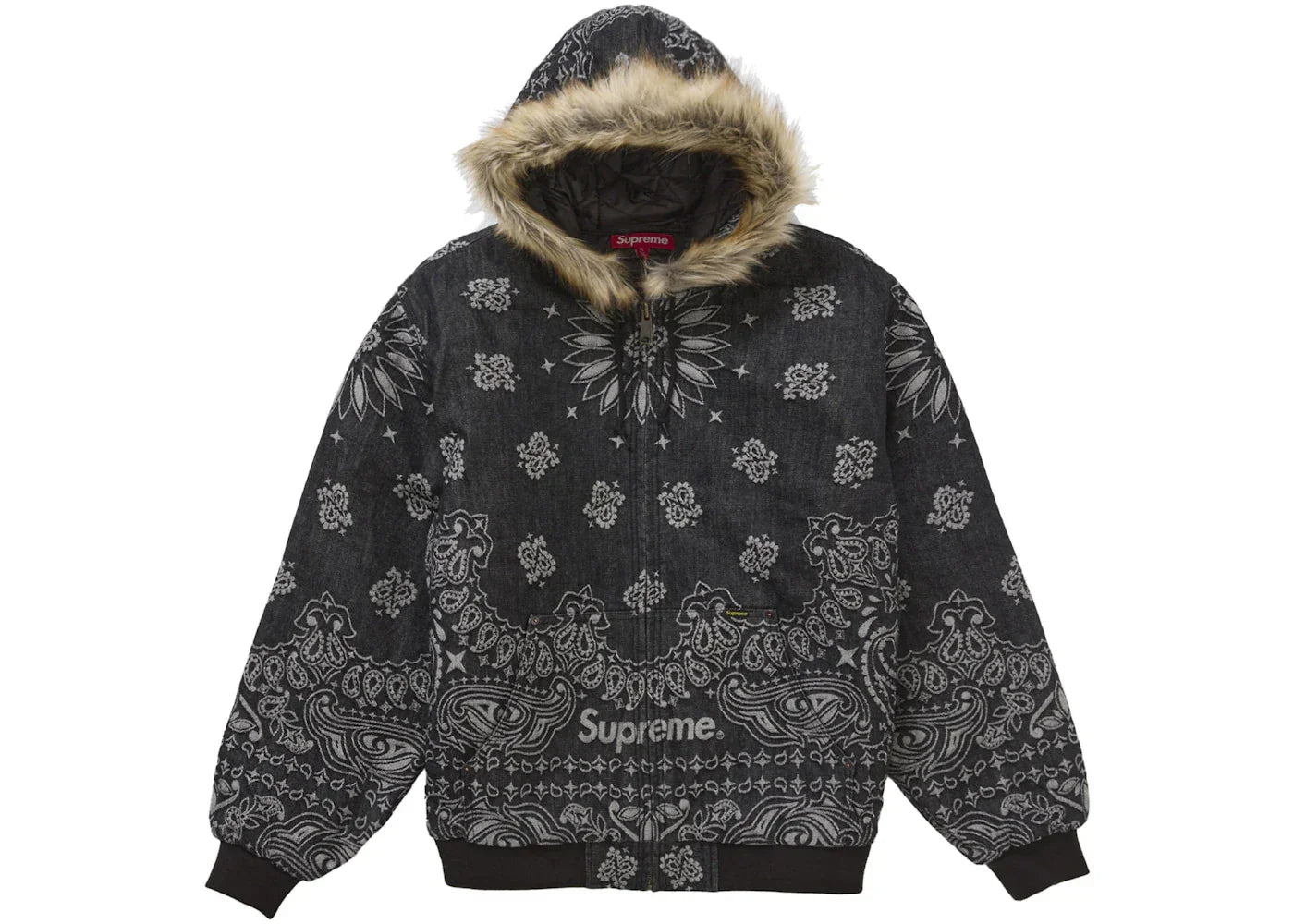 Supreme Bandana Jacquard Denim Hooded Work Jacket Black -1