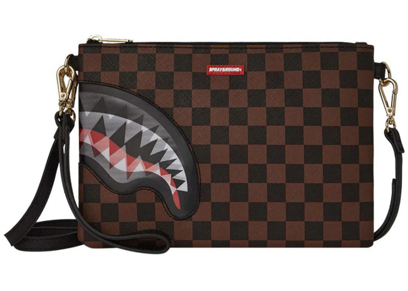 Sprayground Sharks In Paris Lenticular Champ Crossover Clutch Brown Checker -1