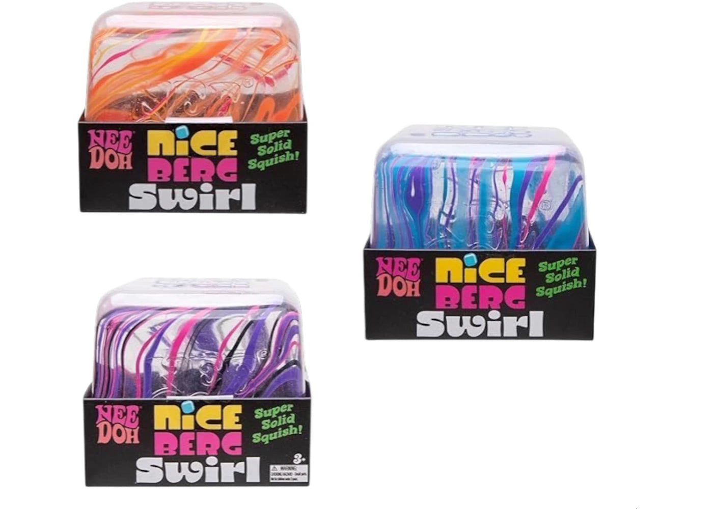 NeeDoh Jumbo Swirl Nice Berg Squishy Fidget Toy 3x Lot Orange/Blue/Purple -1