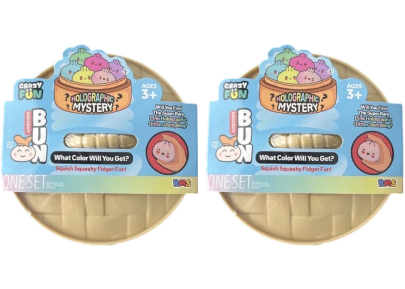 Squishy Bun Holographic Mystery Squishy "Dumpling" (Pink Holographic Glitter Chase Version) Blind Box 2x Lot -1