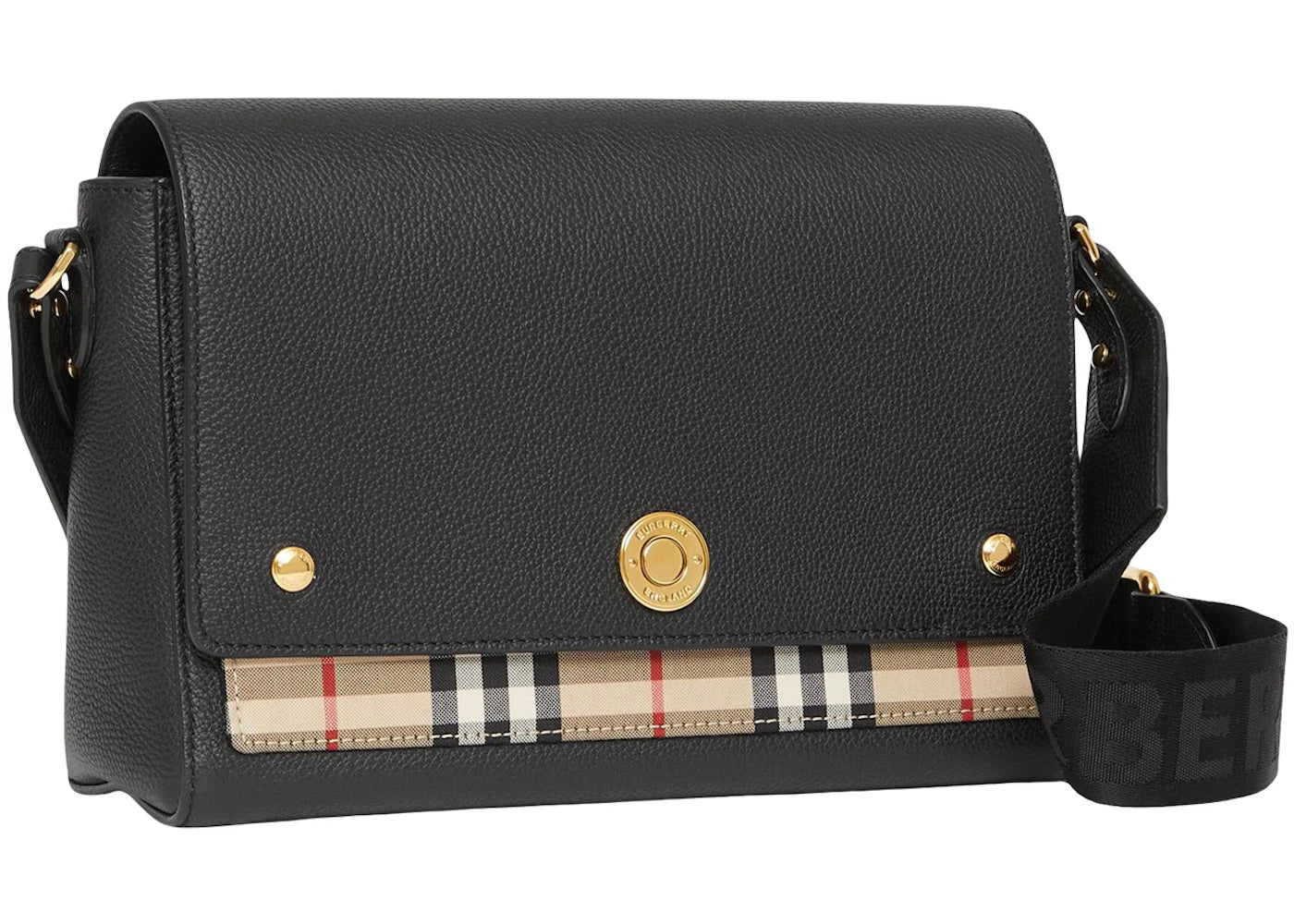 Burberry Leather and Vintage Check Note Crossbody Bag Black -1