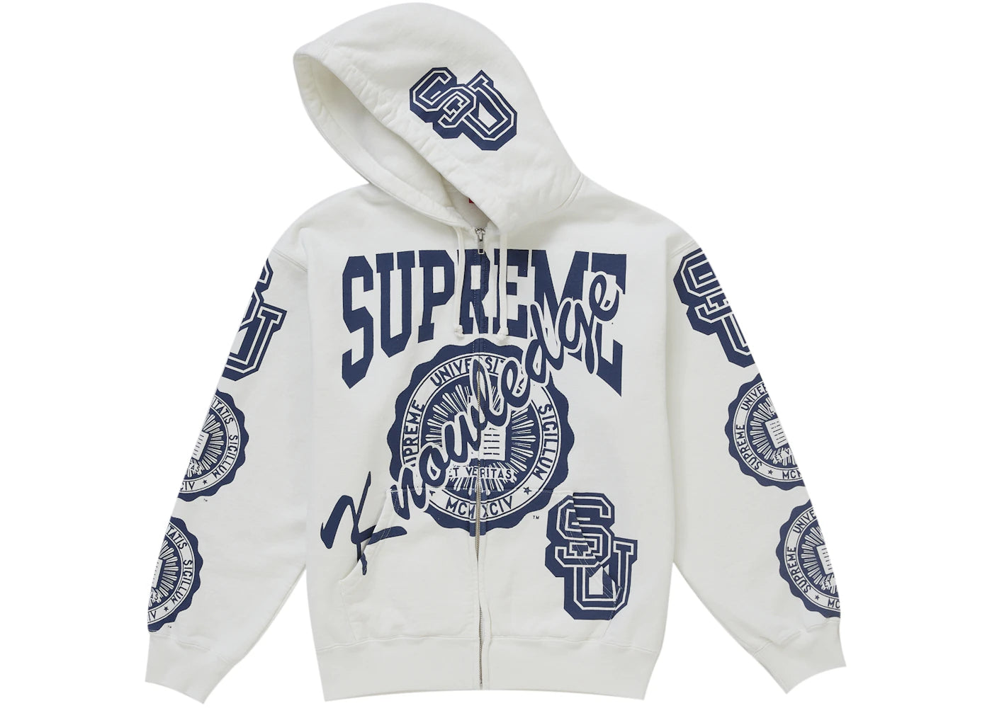 Supreme Knowledge Reigns Zip Up Hooded Sweatshirt White -1