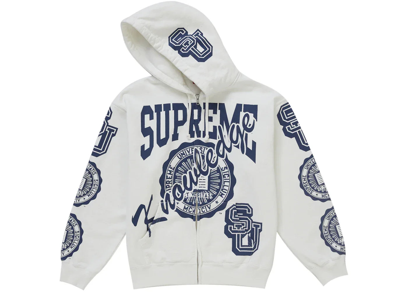 Supreme Knowledge Reigns Zip Up Hooded Sweatshirt White -1