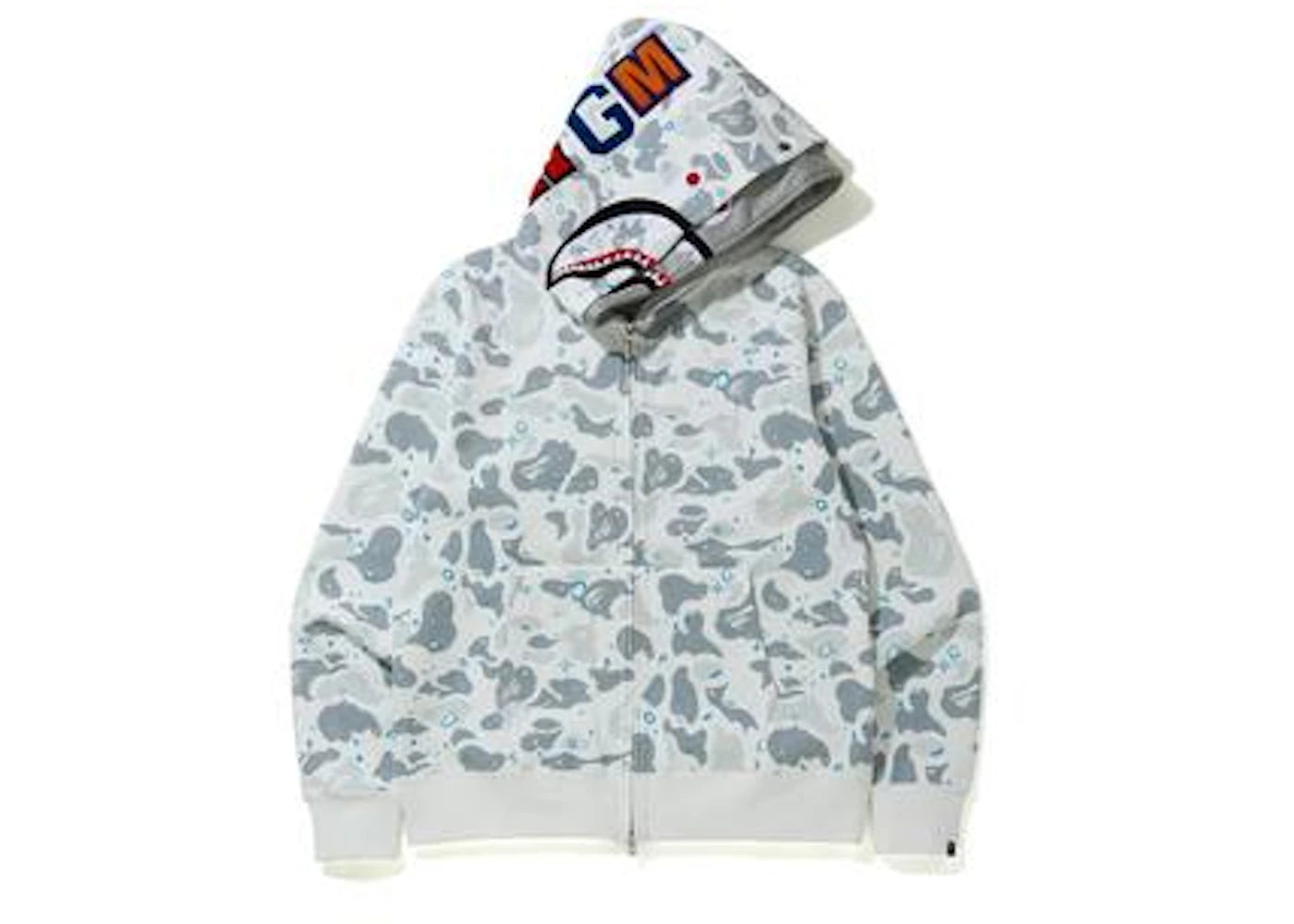 た*様 A Bathing Ape Space Camo Shark Hoodi BAPE Space Camo Shark Full Zip Double Hoodie White Multi