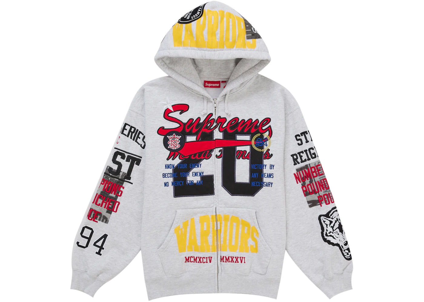 Supreme Warriors Applique Zip Up Hooded Sweatshirt Ash Grey -1
