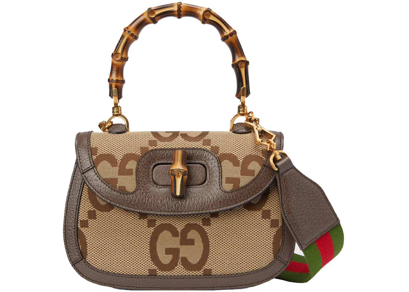 Gucci Jumbo GG Bag with Bamboo Small Camel/Ebony -1