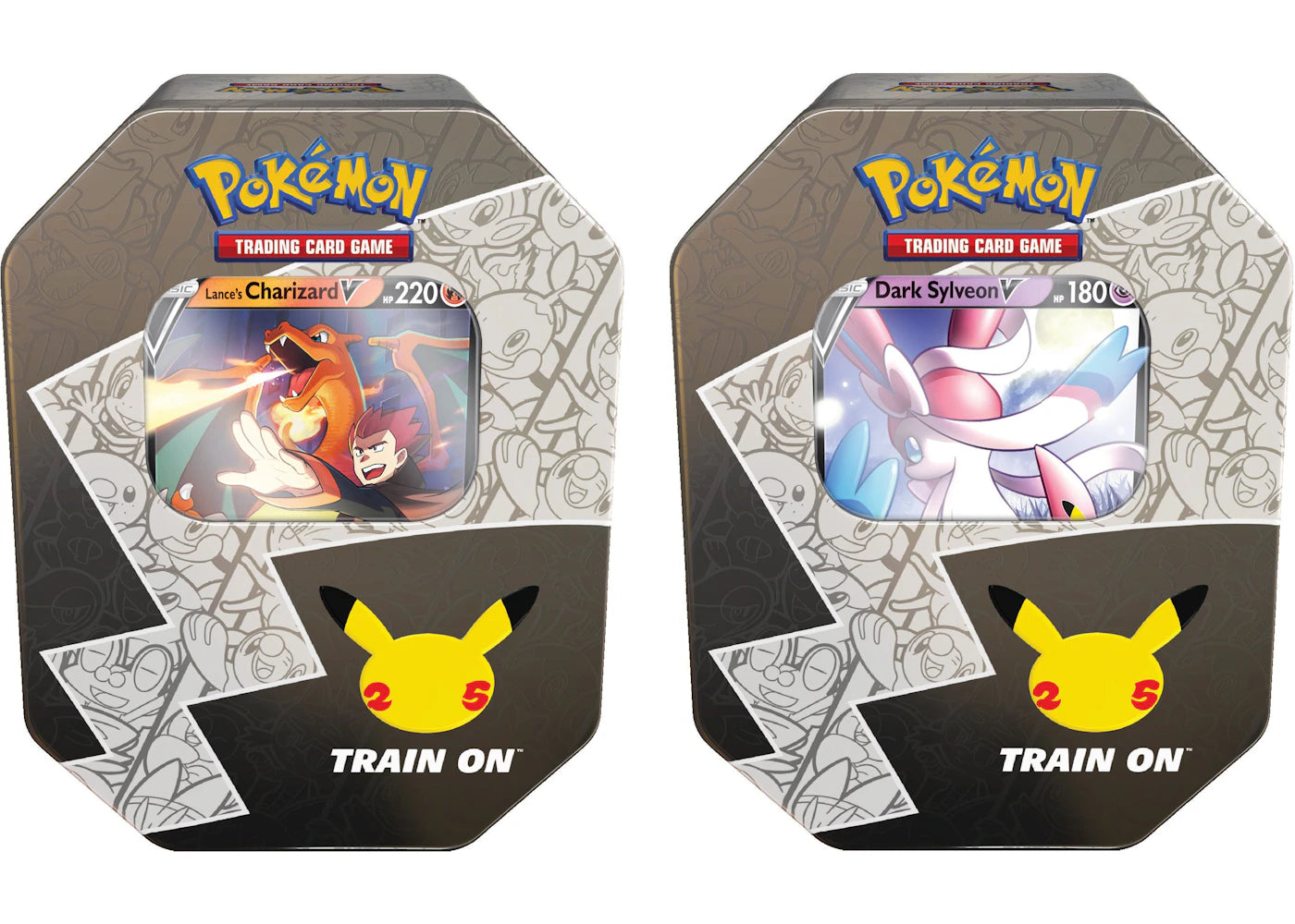 Pokémon TCG 25th Anniversary Celebrations Tin Lances Charizard V/Dark Sylveon V 2x Bundle -1