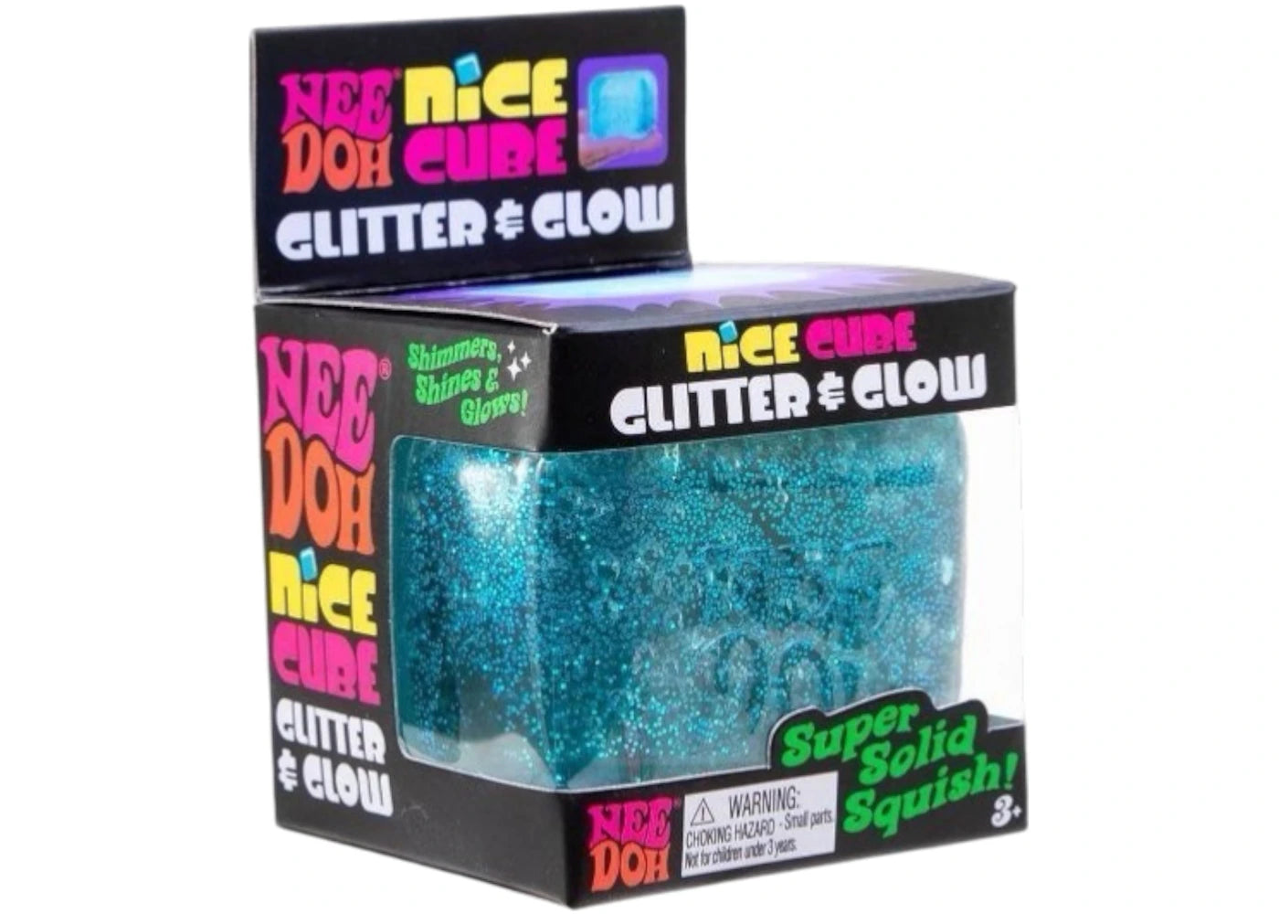 NeeDoh Nice Cube Glitter and Glow Squishy Fidget Toy Blue -1