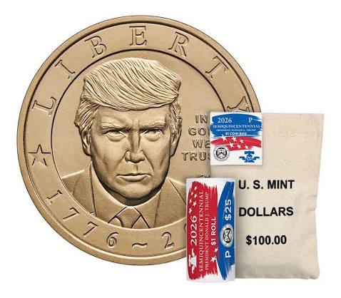 United States Mint Semiquincentennial President Donald J. Trump 2026 $1 Coin Rolls & Bags 100 Coin Bag (P) -1