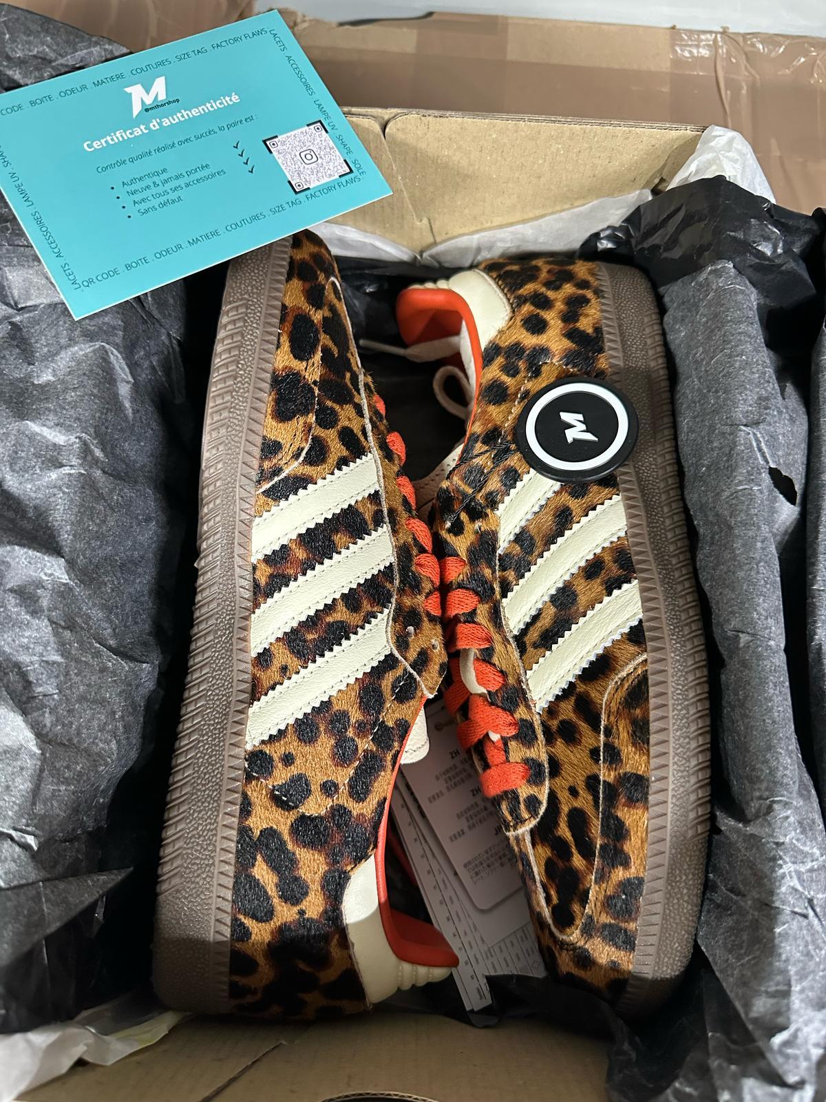 adidas Samba OG Preloved Red Leopard (W) wave box and accessories